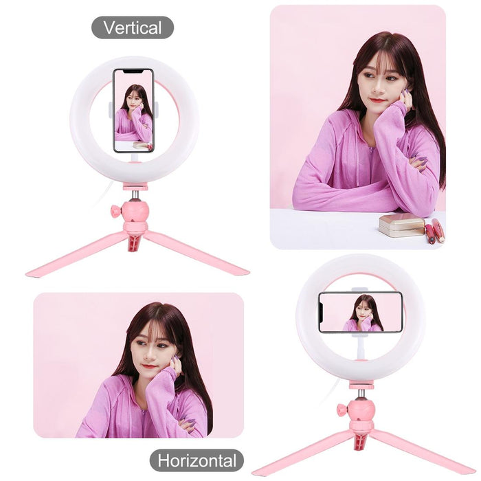 7.9 Inch 20Cm Light & Desktop Tripod Mount Usb 3 Modes Dimmable Dual Colour Temperature Led Curved Light Ring Vlogging Selfie Beauty Photography Video Lights With Phone Clamp