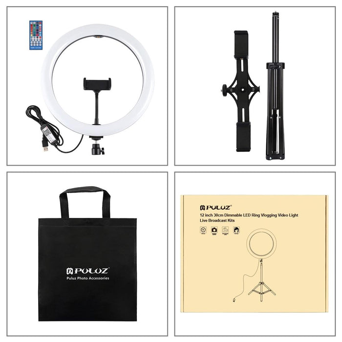 11.8 Inch 30Cm Rgbw Light & 1.65M Mount & Dual Phone Brackets Curved Surface Rgbw Dimmable Led Ring Selfie Vlogging Light Live Broadcast Kits With Cold Shoe Tripod Adapter & Phone Clamp & Remote Control Black