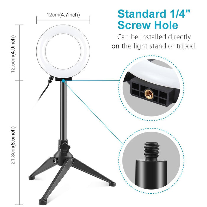 4.7 Inch 12Cm Ring Light & Desktop Tripod Selfie Stick Mount Usb White Light Led Ring Selfie Beauty Vlogging Photography Video Lights Kits Black