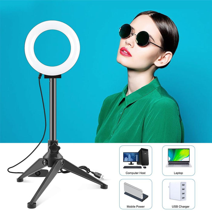 4.7 Inch 12Cm Ring Light & Desktop Tripod Selfie Stick Mount Usb White Light Led Ring Selfie Beauty Vlogging Photography Video Lights Kits Black
