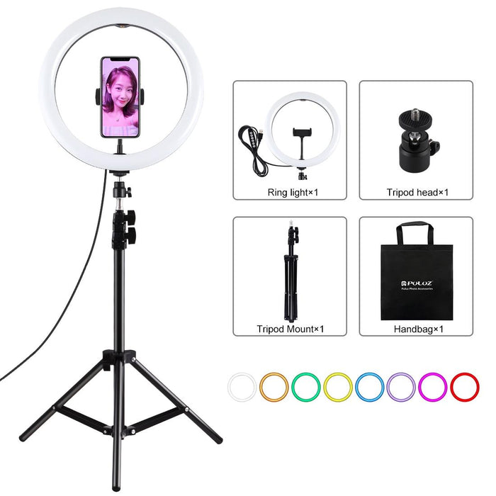 11.8 Inch 30Cm Light & 1.1M Tripod Mount Curved Surface Rgbw Dimmable Led Ring Vlogging Photography Video Lights Live Broadcast Kits Black