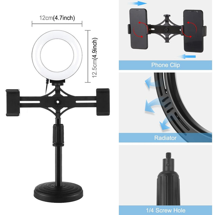 4.7 Inch 12Cm Ring Light Horizontal Dual Phone Brackets Desktop Holder Video Light Kits