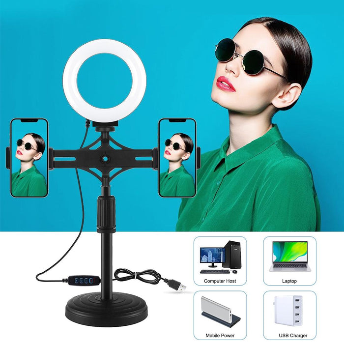 4.7 Inch 12Cm Ring Light Horizontal Dual Phone Brackets Desktop Holder Video Light Kits