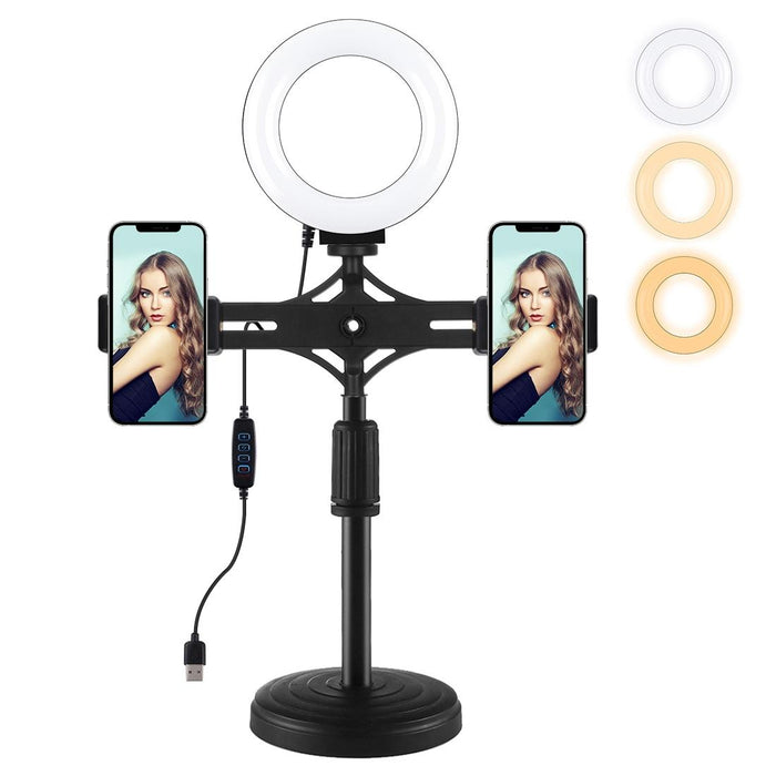4.7 Inch 12Cm Ring Light Horizontal Dual Phone Brackets Desktop Holder Video Light Kits