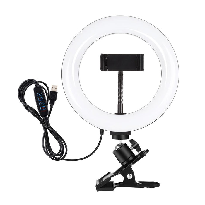7.9 Inch 20Cm Ring Selfie Light & Monitor Clip 3 Modes Usb Dimmable Dual Colour Temperature Led Curved Vlogging Photography Video Lights Kits With Phone Clamp Black