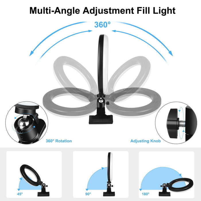 7.9 Inch 20Cm Ring Selfie Light & Monitor Clip 3 Modes Usb Dimmable Dual Colour Temperature Led Curved Vlogging Photography Video Lights Kits With Phone Clamp Black