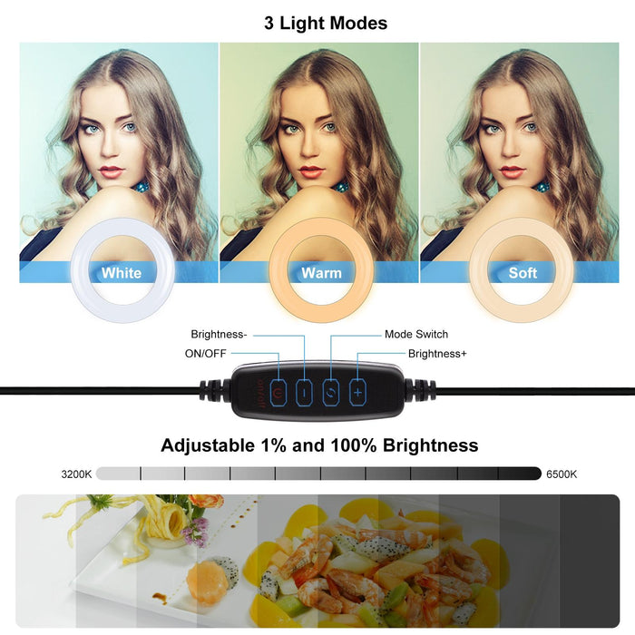 7.9 Inch 20Cm Ring Selfie Light & Monitor Clip 3 Modes Usb Dimmable Dual Colour Temperature Led Curved Vlogging Photography Video Lights Kits With Phone Clamp Black
