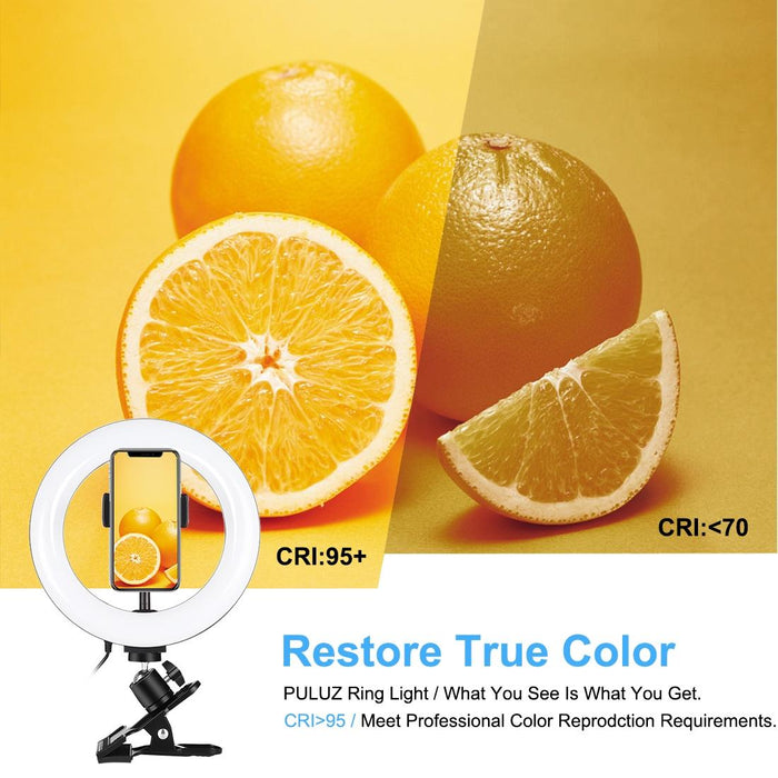 7.9 Inch 20Cm Ring Selfie Light & Monitor Clip 3 Modes Usb Dimmable Dual Colour Temperature Led Curved Vlogging Photography Video Lights Kits With Phone Clamp Black