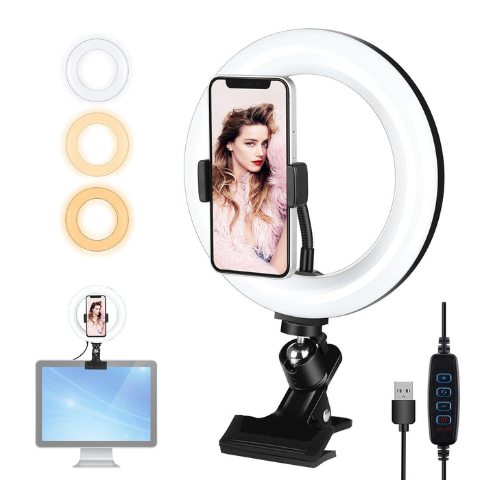 7.9 Inch 20Cm Ring Selfie Light & Monitor Clip 3 Modes Usb Dimmable Dual Colour Temperature Led Curved Vlogging Photography Video Lights Kits With Phone Clamp Black