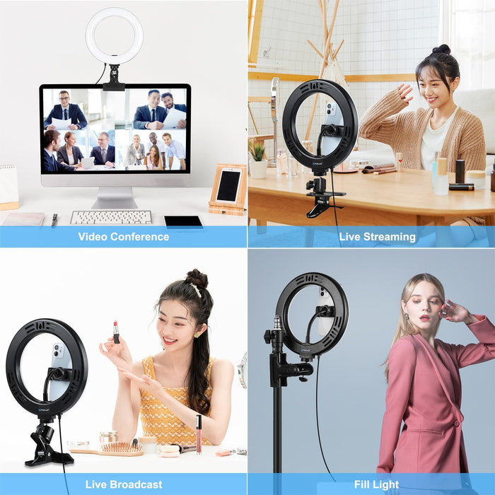 7.9 Inch 20Cm Ring Selfie Light & Monitor Clip 3 Modes Usb Dimmable Dual Colour Temperature Led Curved Vlogging Photography Video Lights Kits With Phone Clamp Black