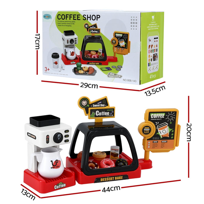 Kids Pretend Role Play Toy Coffee Shop With Coffee Maker Machine Play Money Food Tea Party Set