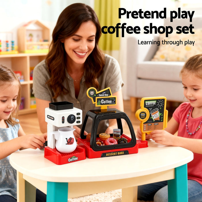 Kids Pretend Role Play Toy Coffee Shop With Coffee Maker Machine Play Money Food Tea Party Set