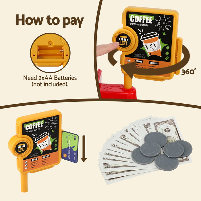 Kids Pretend Role Play Toy Coffee Shop With Coffee Maker Machine Play Money Food Tea Party Set