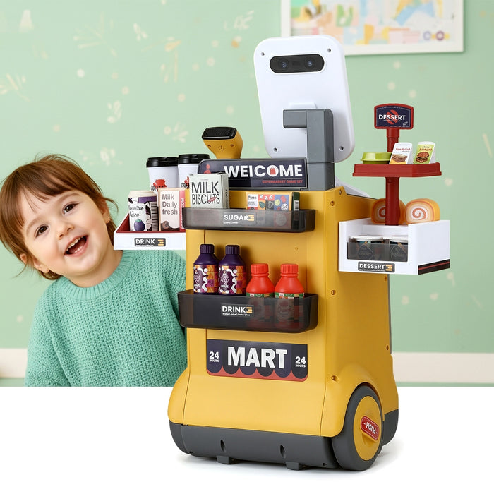 Kids Pretend Playset Supermarket Shopping Role Play Toy Cash Food 48Pcs