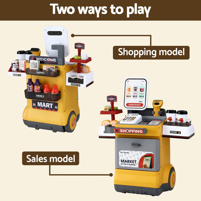 Kids Pretend Playset Supermarket Shopping Role Play Toy Cash Food 48Pcs