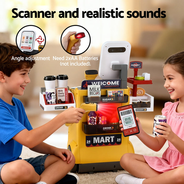 Kids Pretend Playset Supermarket Shopping Role Play Toy Cash Food 48Pcs