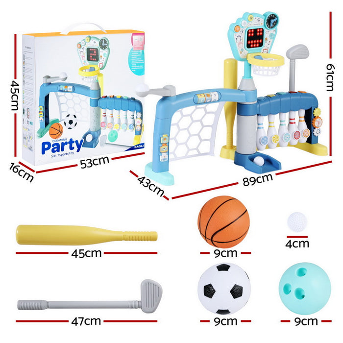 Kids Basketball Hoop Stand Bowling Baseball Golf Game Sports Toys Set Blue