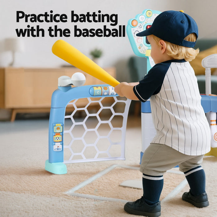 Kids Basketball Hoop Stand Bowling Baseball Golf Game Sports Toys Set Blue