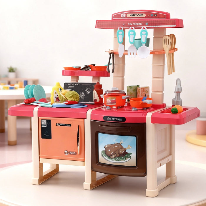 Kids Kitchen Pretend Play Set Cooking Sound Steam Light Function