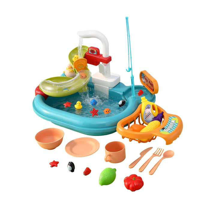 Kids Pretend Play Kitchen Sink With Faucet Floating Fishing Toys Play Food