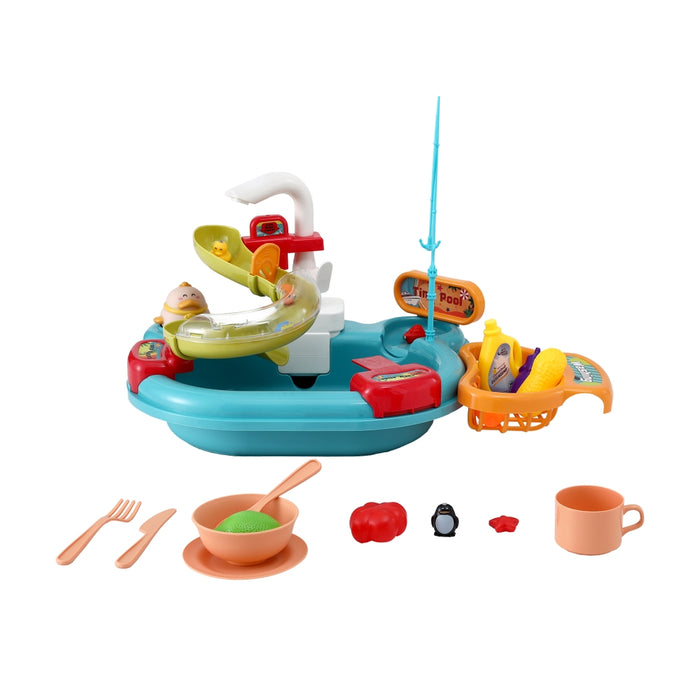 Kids Pretend Play Kitchen Sink With Faucet Floating Fishing Toys Play Food