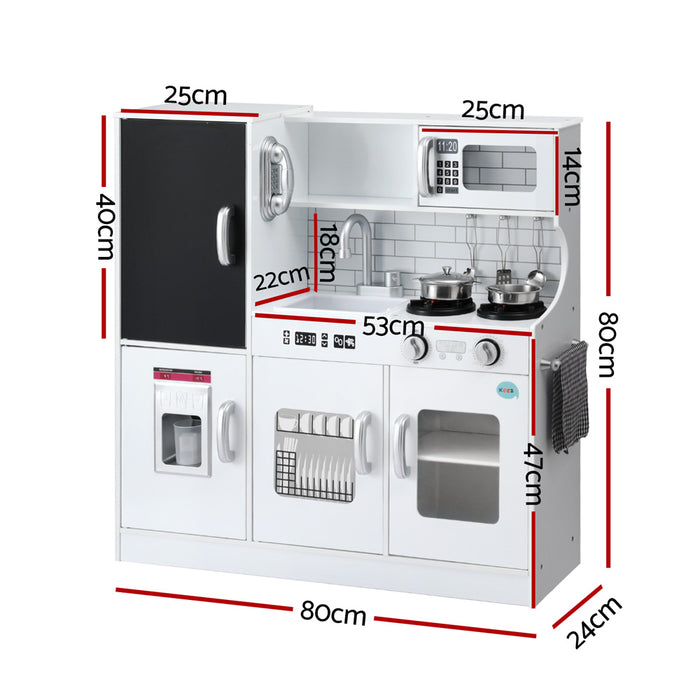 Kids Wooden Pretend Kitchen Play Set Cooking Toys Pot Ice Cup Oven Blackboard 80cm White