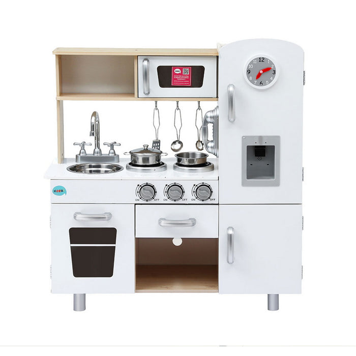 Kids Kitchen Play Set Wooden Pretend Toys Cooking Children Clock Beige