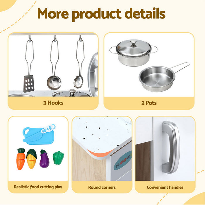 Kids Kitchen Play Set Wooden Pretend Toys Cooking Children Clock Beige