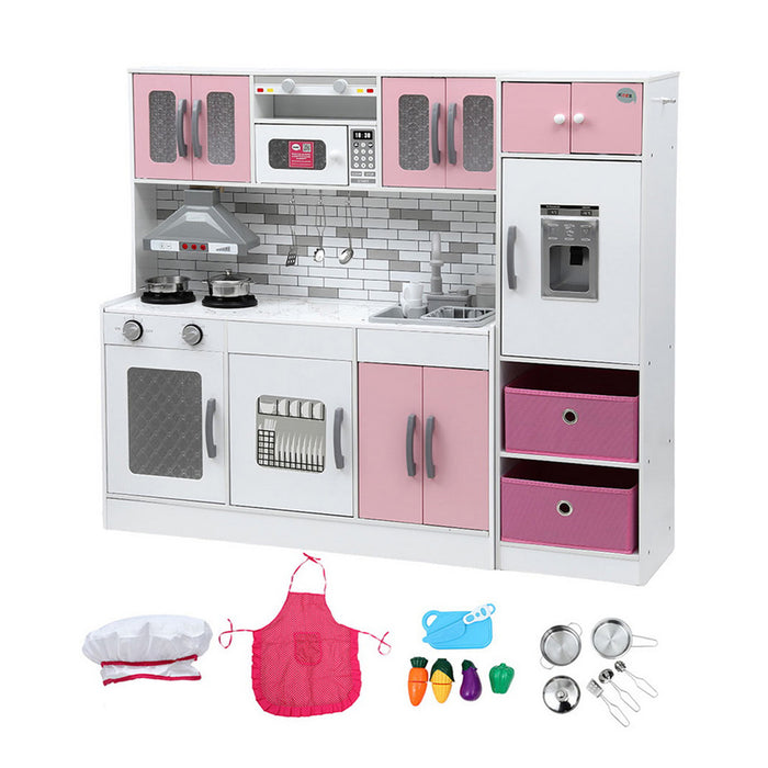 Kids Kitchen Playset 2-Piece Wooden Pretend Play Coffee Maker Toy 100Cm Pink