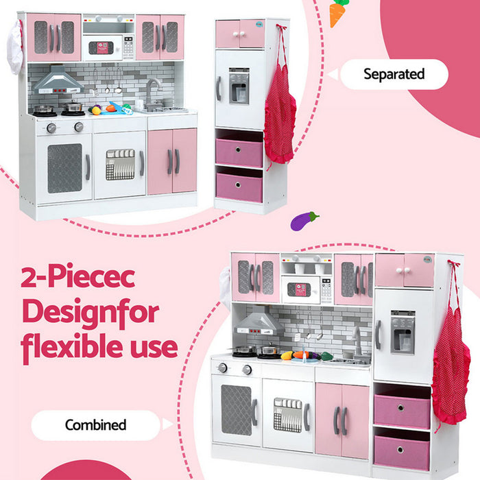 Kids Kitchen Playset 2-Piece Wooden Pretend Play Coffee Maker Toy 100Cm Pink