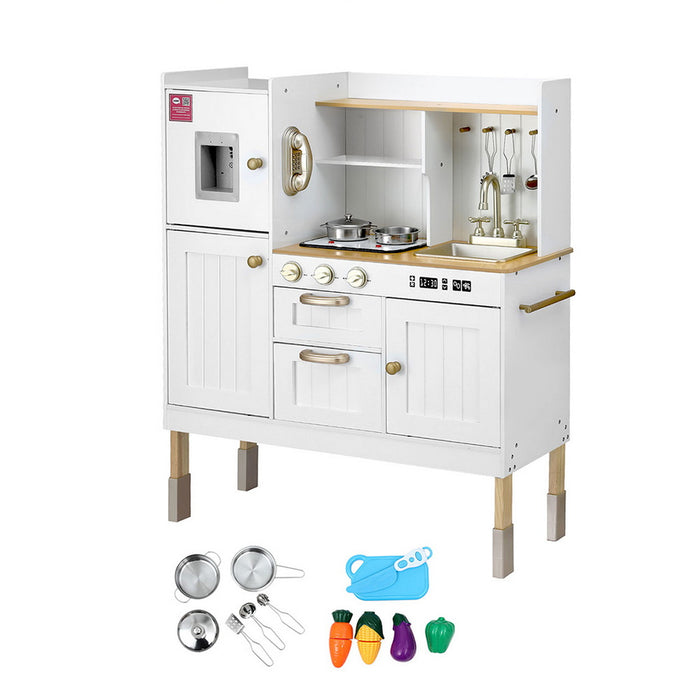 Kids Kitchen Play Set Wooden Pretend Toys Cooking Children Storage Golden