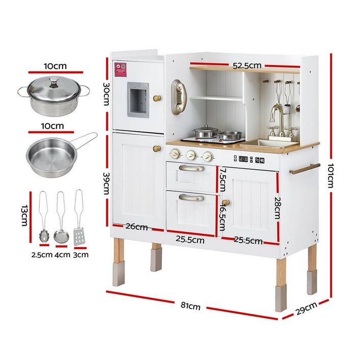 Kids Kitchen Play Set Wooden Pretend Toys Cooking Children Storage Golden