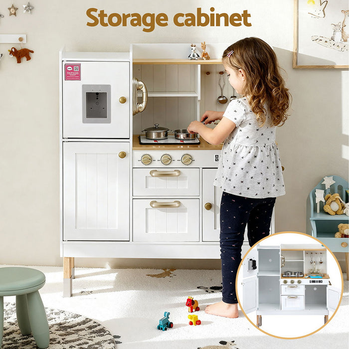 Kids Kitchen Play Set Wooden Pretend Toys Cooking Children Storage Golden