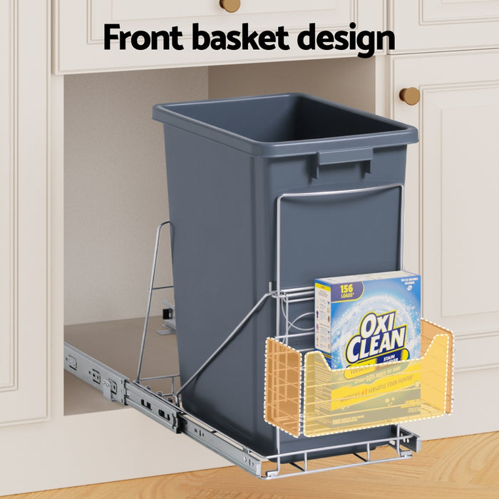 Pull Out Bin Kitchen Cabinet Slide Garbage Rubbish Bins Basket 40L Grey