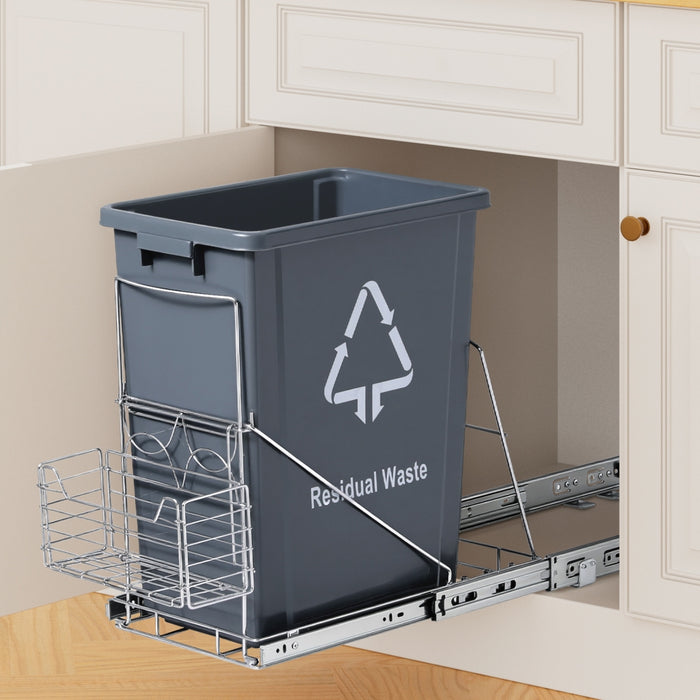 Pull Out Bin Kitchen Cabinet Slide Garbage Rubbish Bins Basket 40L Grey