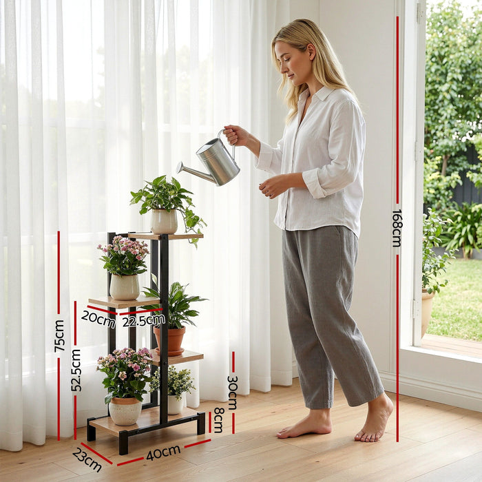 4 Tiers Plant Stand Metal Flower Pots Shelf Indoor Outdoor Garden Home