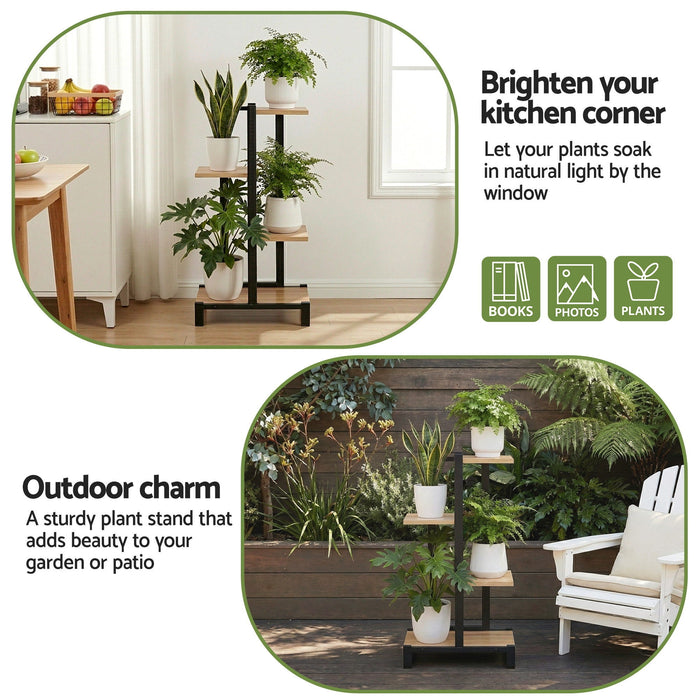 4 Tiers Plant Stand Metal Flower Pots Shelf Indoor Outdoor Garden Home