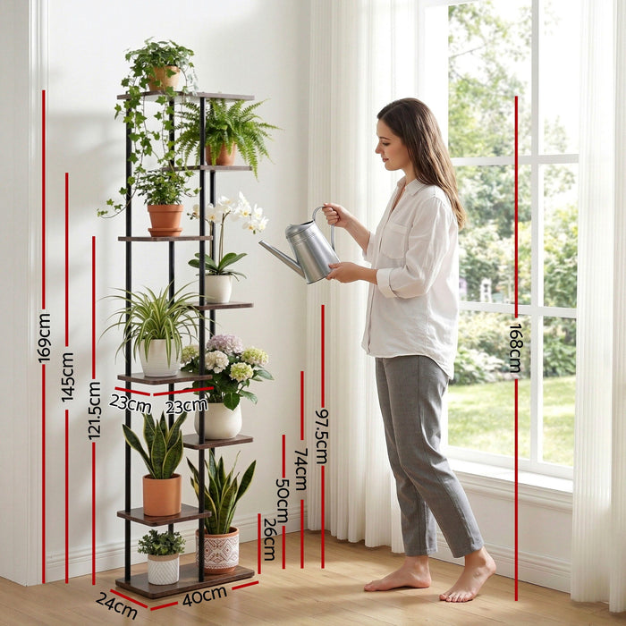 8 Tiers Plant Stand Metal Flower Pots Shelf Indoor Outdoor Garden Home