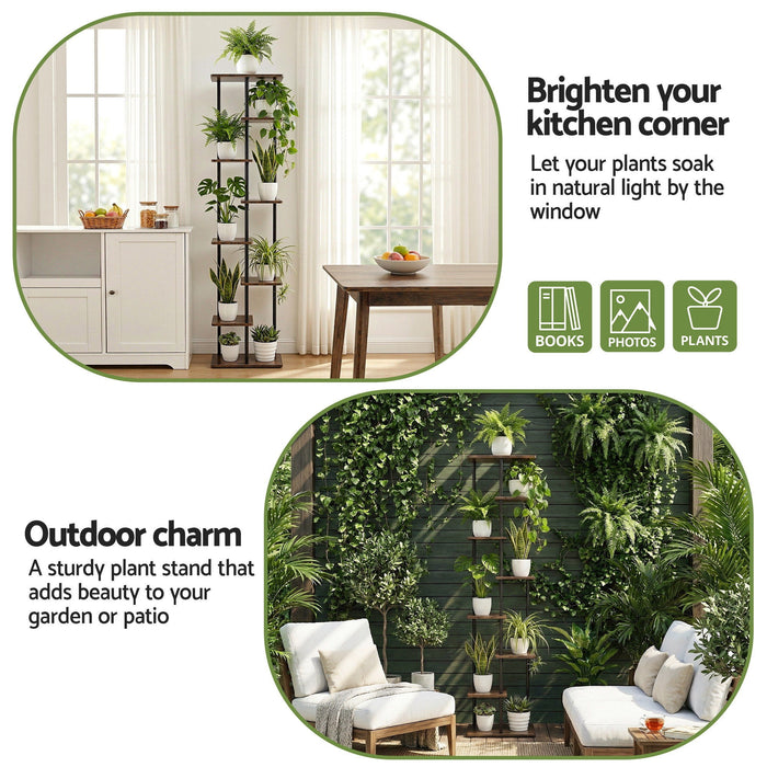 8 Tiers Plant Stand Metal Flower Pots Shelf Indoor Outdoor Garden Home