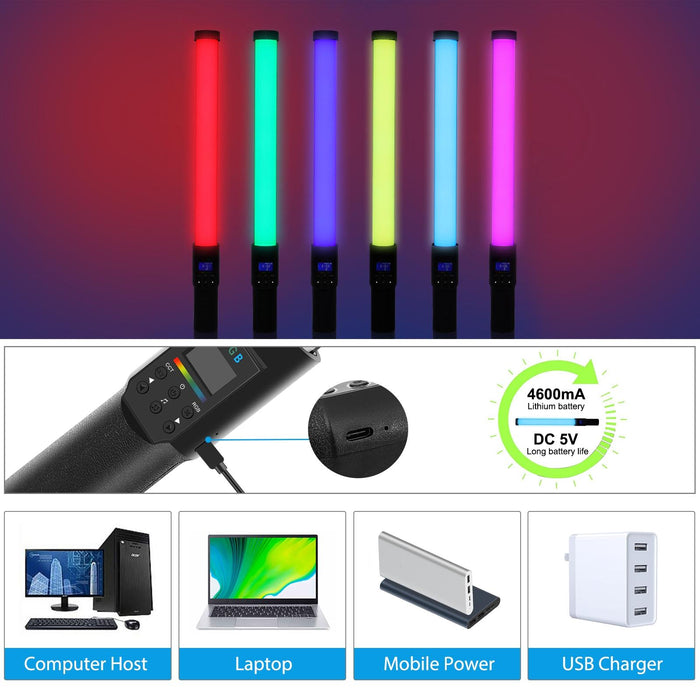 190 Leds Photo Handheld Stick Light Full Colour Rgb Fill Light With Barndoor