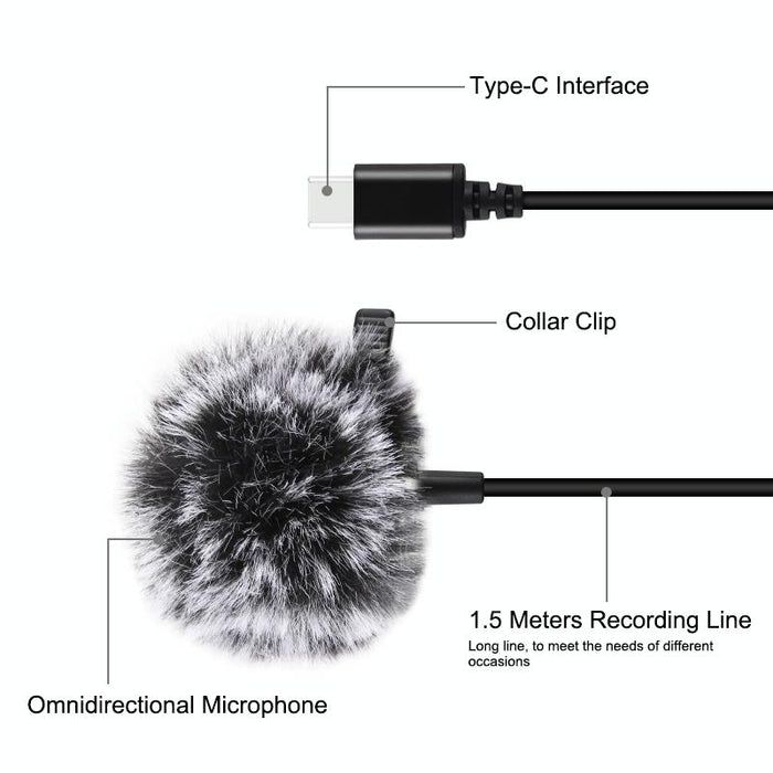 1.5M Usb-C Lavalier Condenser Microphone