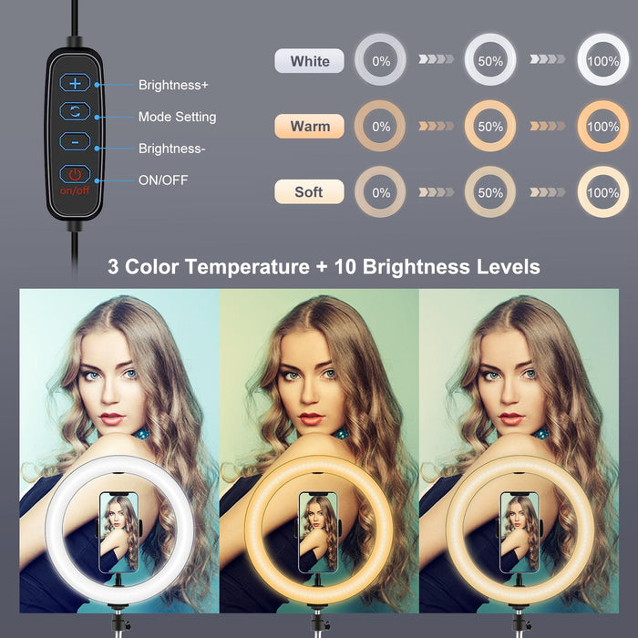 26Cm Usb 3 Modes Dimmable Dual Colour Temperature Led Curved Diffuse Light Ring Vlogging Selfie Photography Video Lights With Phone Clamp
