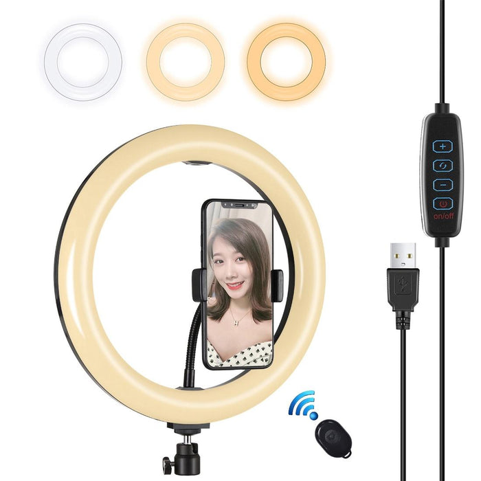 26Cm Usb 3 Modes Dimmable Dual Colour Temperature Led Curved Diffuse Light Ring Vlogging Selfie Photography Video Lights With Phone Clamp