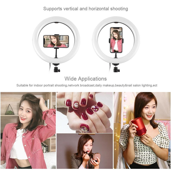 26Cm Usb 3 Modes Dimmable Dual Colour Temperature Led Curved Diffuse Light Ring Vlogging Selfie Photography Video Lights With Phone Clamp