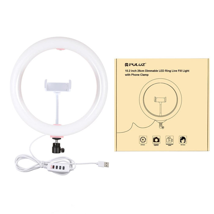 26Cm Usb 3 Modes Dimmable Dual Colour Temperature Led Curved Diffuse Light Ring Vlogging Selfie Photography Video Lights With Phone Clamp