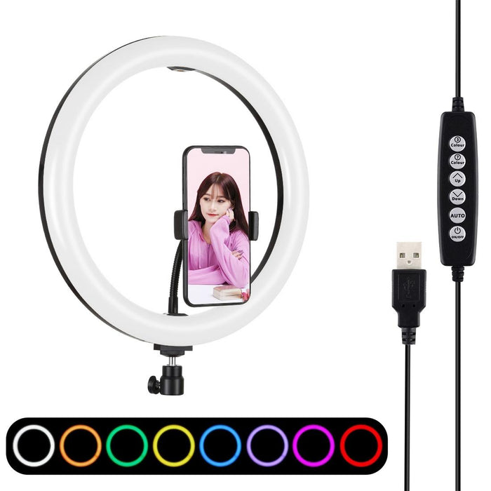 11.8 Inch 30Cm Curved Surface Usb 10 Modes 8 Colour Rgbw Dimmable Led Ring Vlogging Photography Video Lights Black