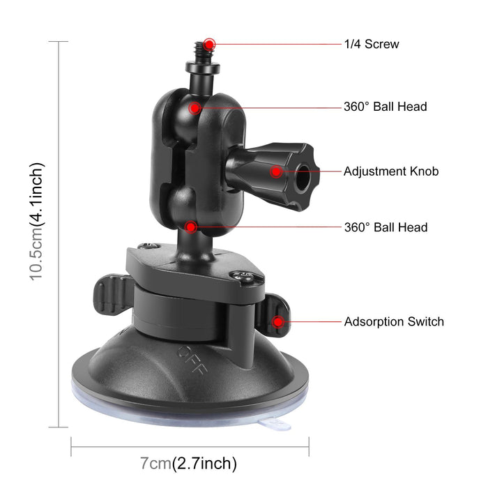 1 / 4 Inch Magic Arm Suction Cup Mount Black