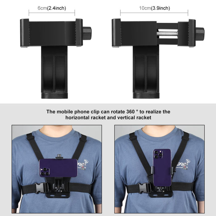 5 in 1 Adjustable Body Mount Belt Chest Strap with Phone Clamp  J Hook Mount  and Long Screw Kit