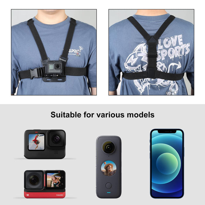 5 in 1 Adjustable Body Mount Belt Chest Strap with Phone Clamp  J Hook Mount  and Long Screw Kit