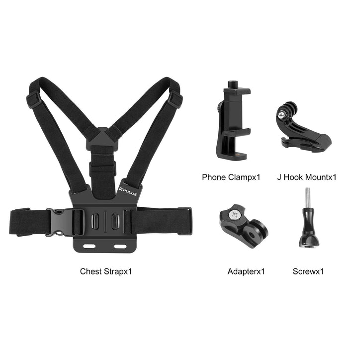 5 in 1 Adjustable Body Mount Belt Chest Strap with Phone Clamp  J Hook Mount  and Long Screw Kit